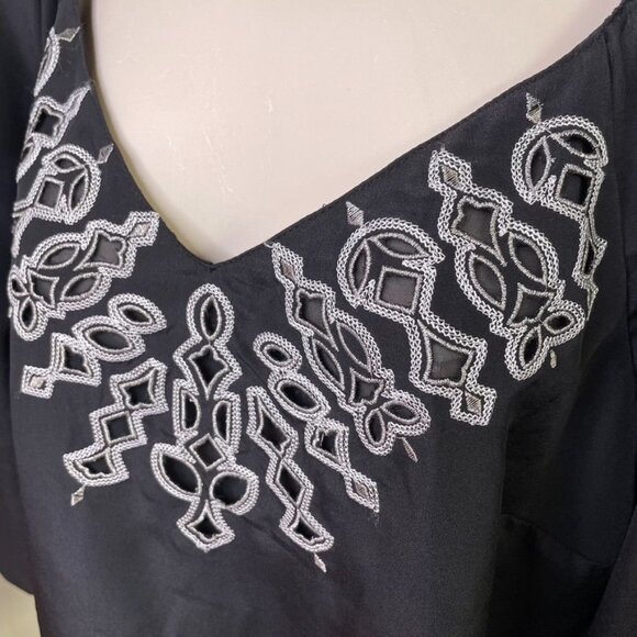 Womens Black Blouse White House Black Market Blouse Sheer Top Size M u - Picture 3 of 8